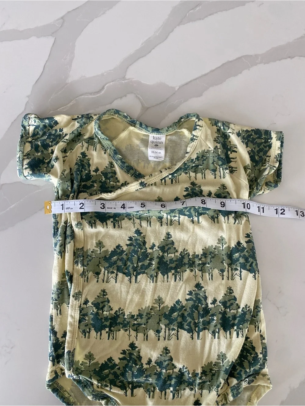 Kate Quinn organic Bamboo Knit Tree Print Wrap Bodysuit Short Sleeve 18-24M
